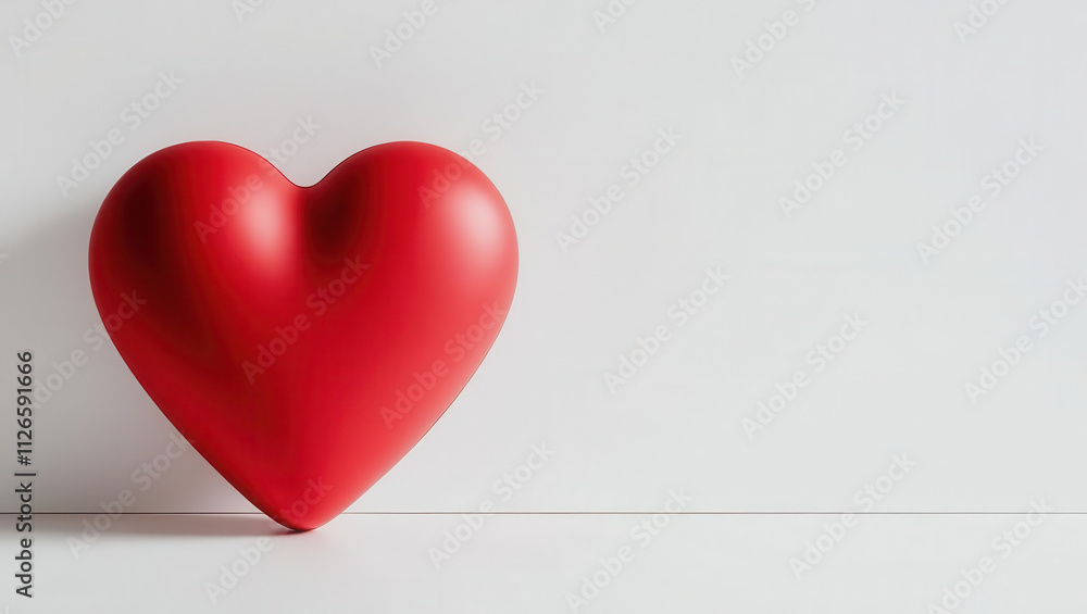 red heart shaped 3d illustration object rests against white background. red heart shaped 3d illustration object rests against white background.