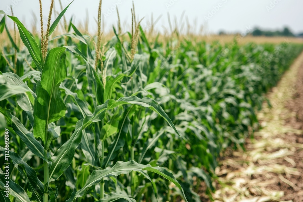 Lush Green Cornfield in Summer Sunlight Lush Green Cornfield in Summer Sunlight