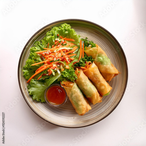 Crispy Vegetable Spring Rolls with Fresh Salad and Lettuce