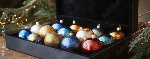 Viotet box witrh Christmas baubles photo