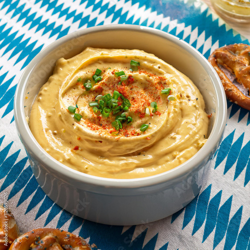 Vibrant Bavarian Cheese Spread with Pretzels and Chives photo