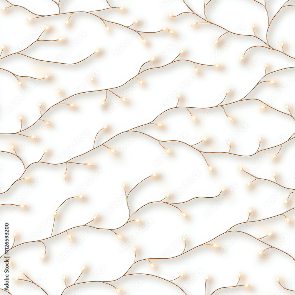 Illuminating Warm Glow of LED Fairy Lights on White Background, Photorealistic Wire Details Illuminating Warm Glow of LED Fairy Lights on White Background, Photorealistic Wire Details