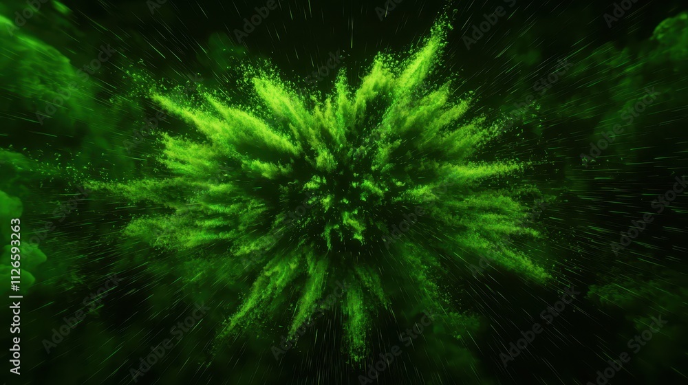 Fototapeta premium A green explosion with green smoke and green particles