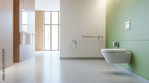 Wallpaper Mural Minimalist contemporary toilet with natural light and green accents Torontodigital.ca