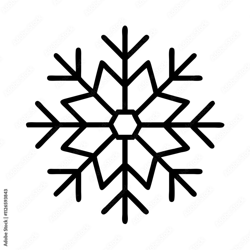 snowflake icon, nature vector icon, environment vector icon - black outline icon of snowflake symbolizing nature, environment, and seasonal in simple design.