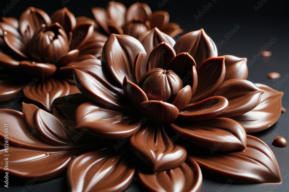 chocolate flowers on black surface chocolate flowers on black surface