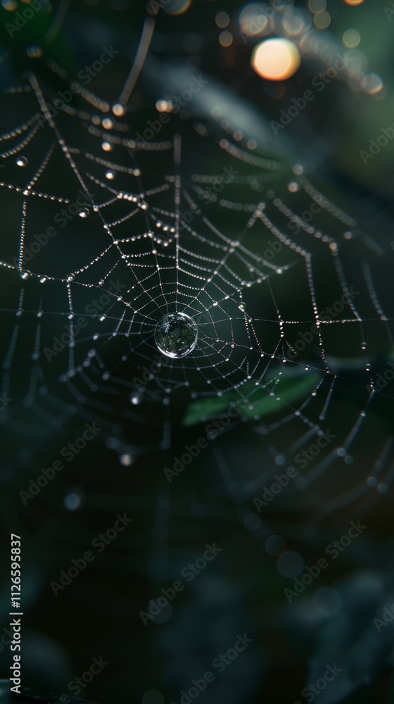 Close-up of a raindrop on a spider web, 4K hyperrealistic photo Close-up of a raindrop on a spider web, 4K hyperrealistic photo