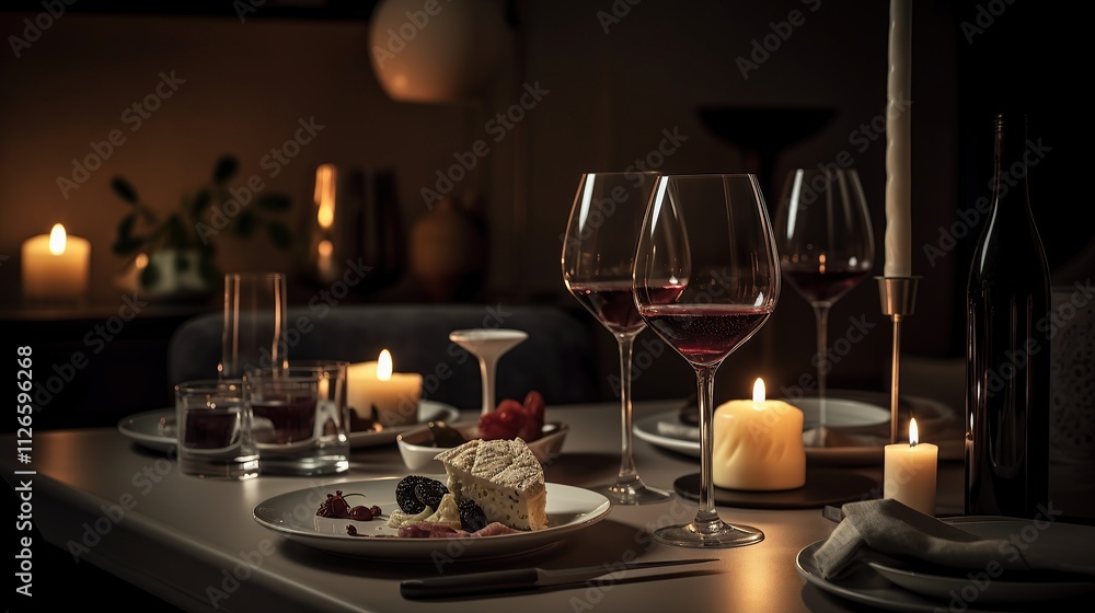 Romantic Dinner Setting With Cheese And Wine Romantic Dinner Setting With Cheese And Wine