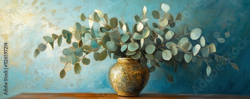 Vase with eucalyptus leaves