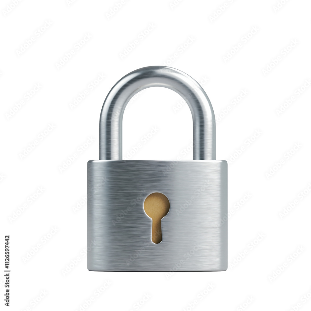 Naklejka premium 3D icon of silver padlock with golden keyhole isolated on transparent background