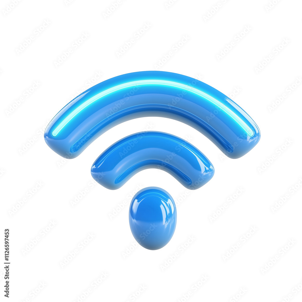3D icon of blue wifi signal icon with glowing rings isolated on transparent background 3D icon of blue wifi signal icon with glowing rings isolated on transparent background