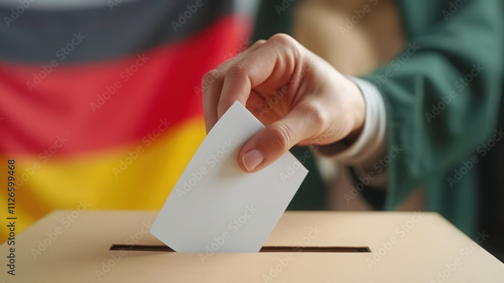 Einen Wahlzettel abgeben mit deutscher Flagge