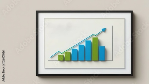 A framed chart illustrates growth with colorful bar graphs and an upward trendline against a neutral background. photo