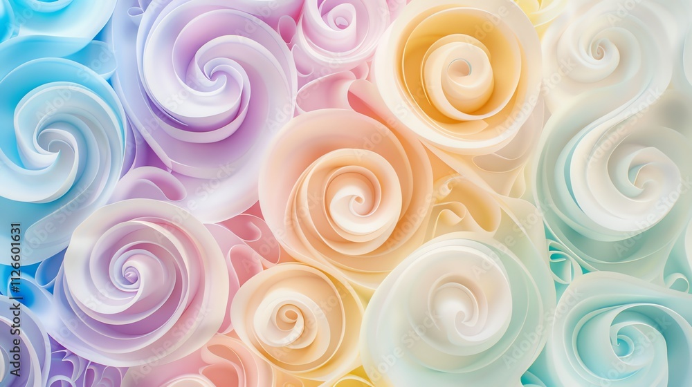 An abstract background of pastel-colored paper swirls. An abstract background of pastel-colored paper swirls.