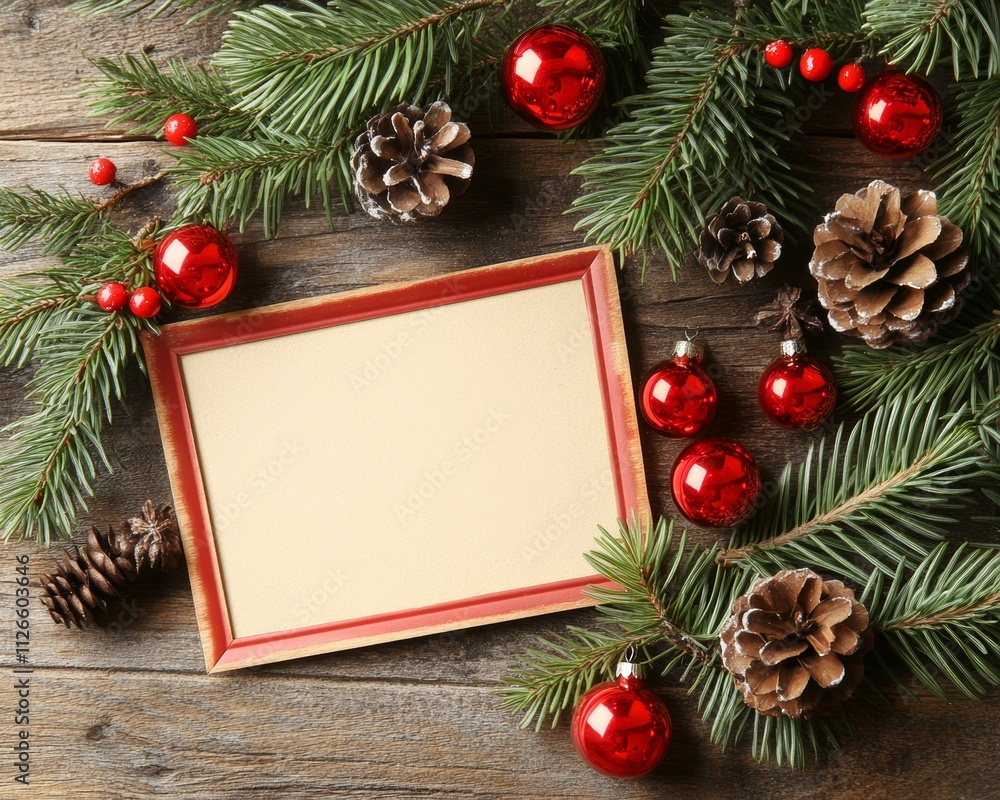 Christmas Frame with Pine Branches and Ornaments Christmas Frame with Pine Branches and Ornaments