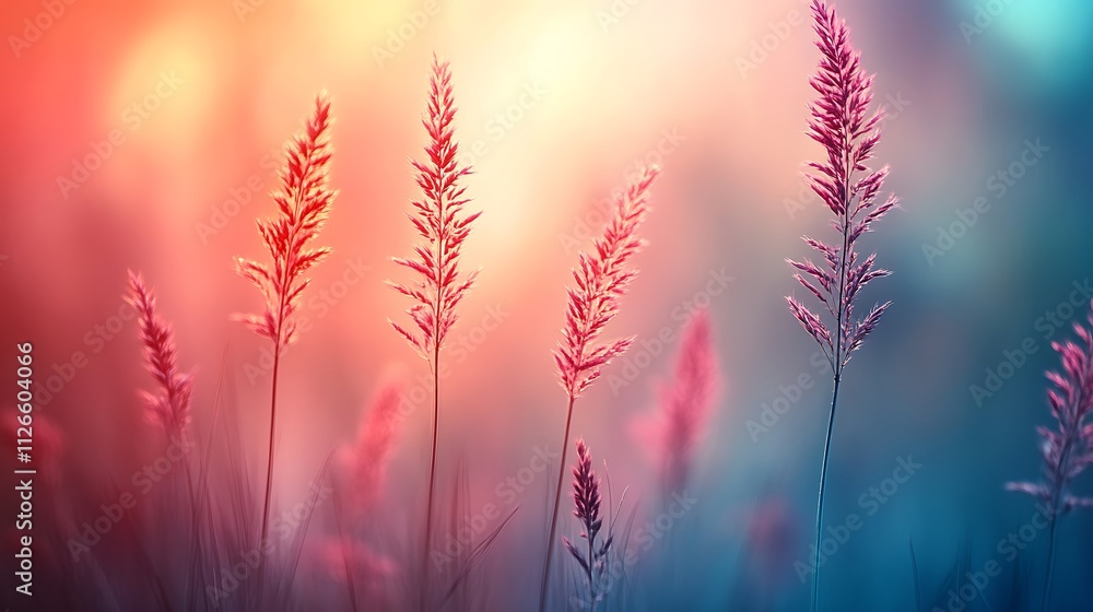 Silhouetted Grass Blades Bask In Sunset Glow Silhouetted Grass Blades Bask In Sunset Glow