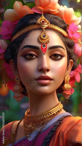 Indian Woman with Traditional Jewelry and Floral Adornments