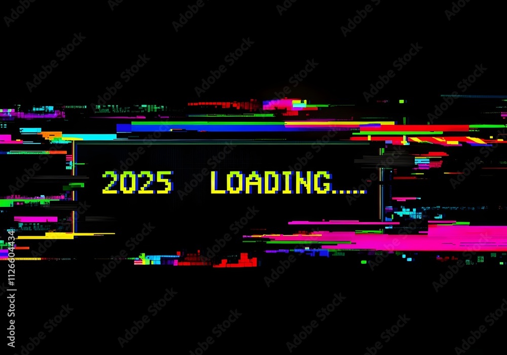 New year 2025 technology background with glitch effect New year 2025 technology background with glitch effect