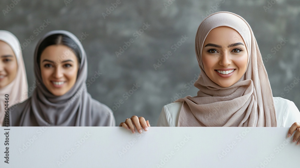 Muslim Women Holding Blank Sign Teamwork Diversity Muslim Women Holding Blank Sign Teamwork Diversity