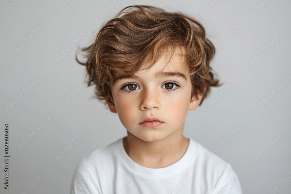 portrait of a young child with curly hair and a neutral expression portrait of a young child with curly hair and a neutral expression