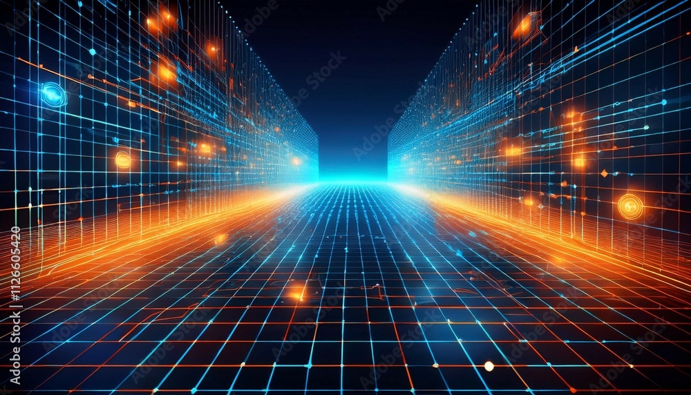 blue and orange futuristic grid network data security concept blue and orange futuristic grid network data security concept
