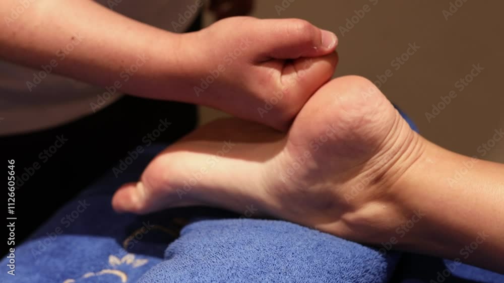 Woman massaging her bare feet in a spa salon. Foot massage with oil in the spa of the resort. relax skin health. Woman massaging her bare feet in a spa salon. Foot massage with oil in the spa of the resort. relax skin health.