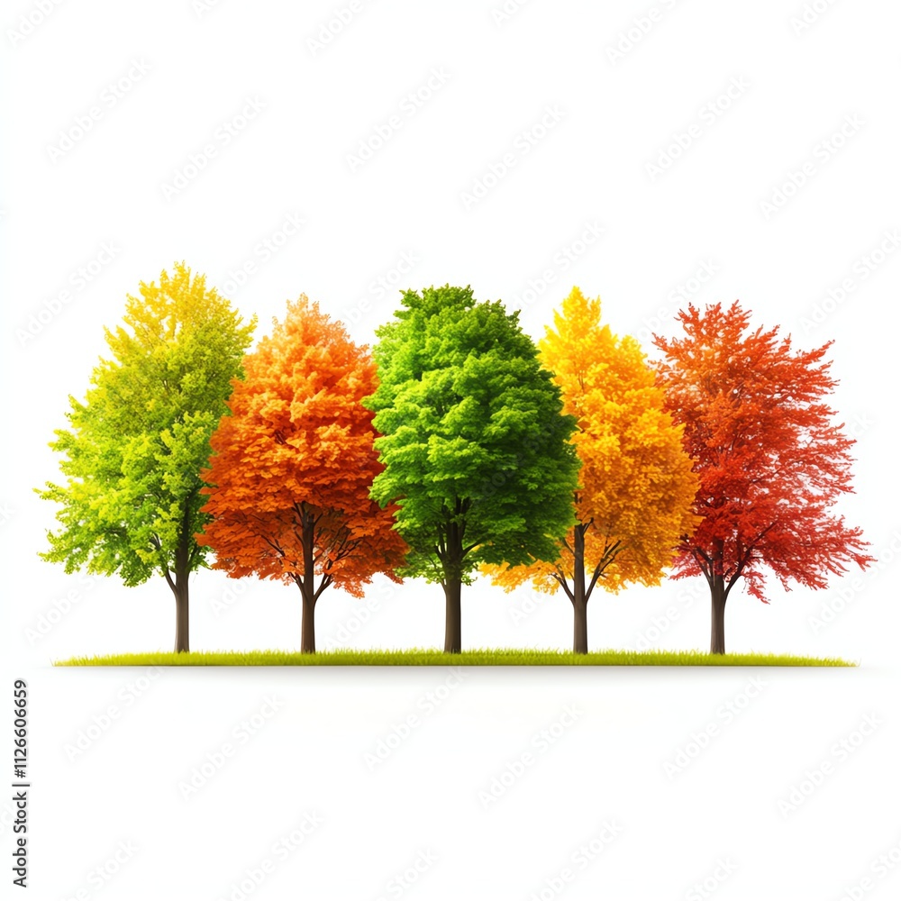Colorful trees in autumn showcasing vibrant foliage against a white background. Colorful trees in autumn showcasing vibrant foliage against a white background.