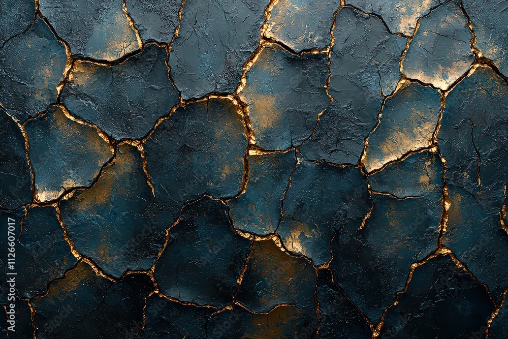 Abstract dark blue background with golden cracks, textured black stone surface with gold lines, dark and mysterious, texture of broken marble or cracked concrete wall. Abstract dark blue background with golden cracks, textured black stone surface with gold lines, dark and mysterious, texture of broken marble or cracked concrete wall.