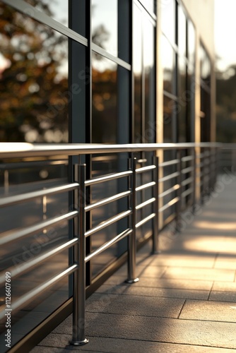 Modern Architectural Balcony with Metal Railing and Glass Panels