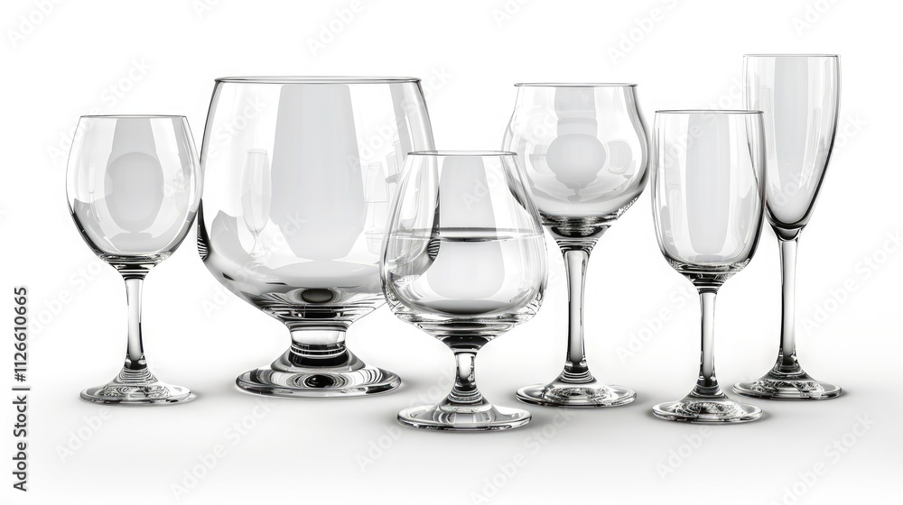 A elegant glass tableware, isolated on a white background A elegant glass tableware, isolated on a white background