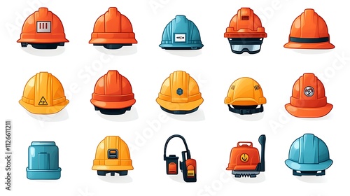 A Collection Of Various Safety Helmets For Construction Workers photo