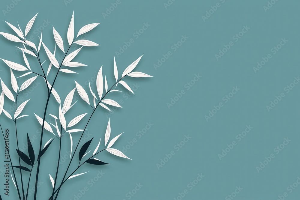 Obraz premium Elegant Teal Bamboo Illustration Minimalist Japanese Style Plant Graphic