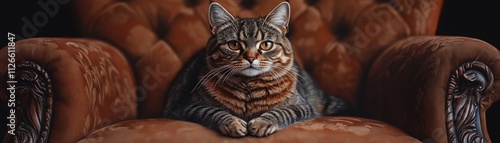 Majestic Tabby Cat Relaxing in Vintage Armchair