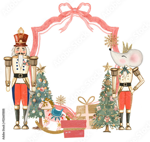 Canvastavla Nutcracker Christmas Crest - Monogram Crest - Christmas Watercolor Crest DIY - L