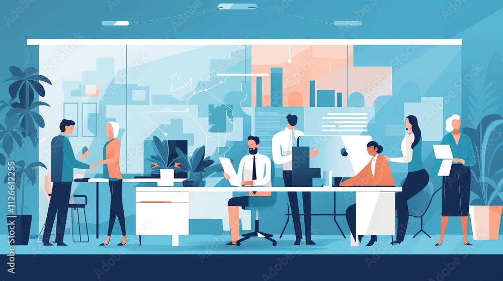 Diverse Team Collaborating In Modern Office Space Diverse Team Collaborating In Modern Office Space