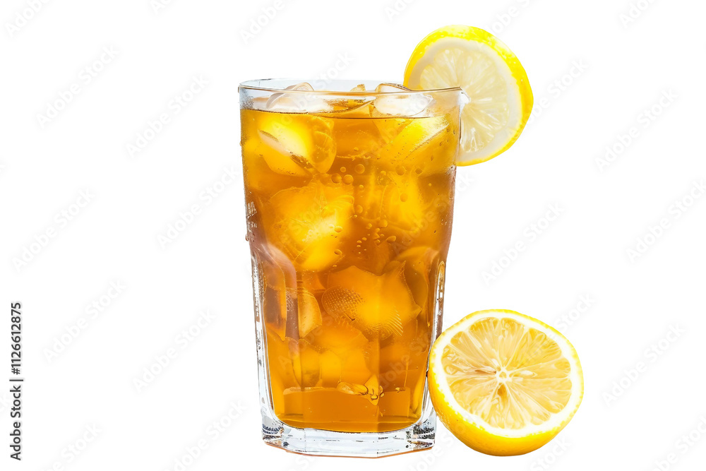 Perfectly Brewed Lemon Iced Tea in a Glass Isolated on Transparent Background Perfectly Brewed Lemon Iced Tea in a Glass Isolated on Transparent Background