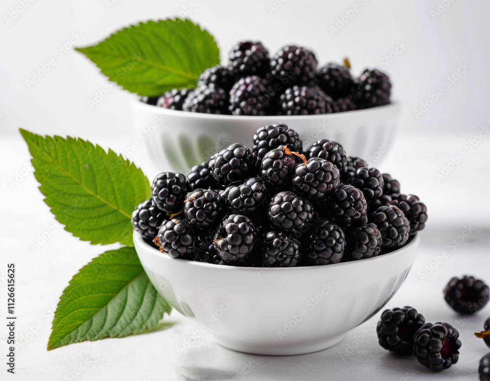 Fresh Blackberries in White Bowl – Vibrant and Healthy Fruit on Clean Background. Fresh Blackberries in White Bowl – Vibrant and Healthy Fruit on Clean Background.