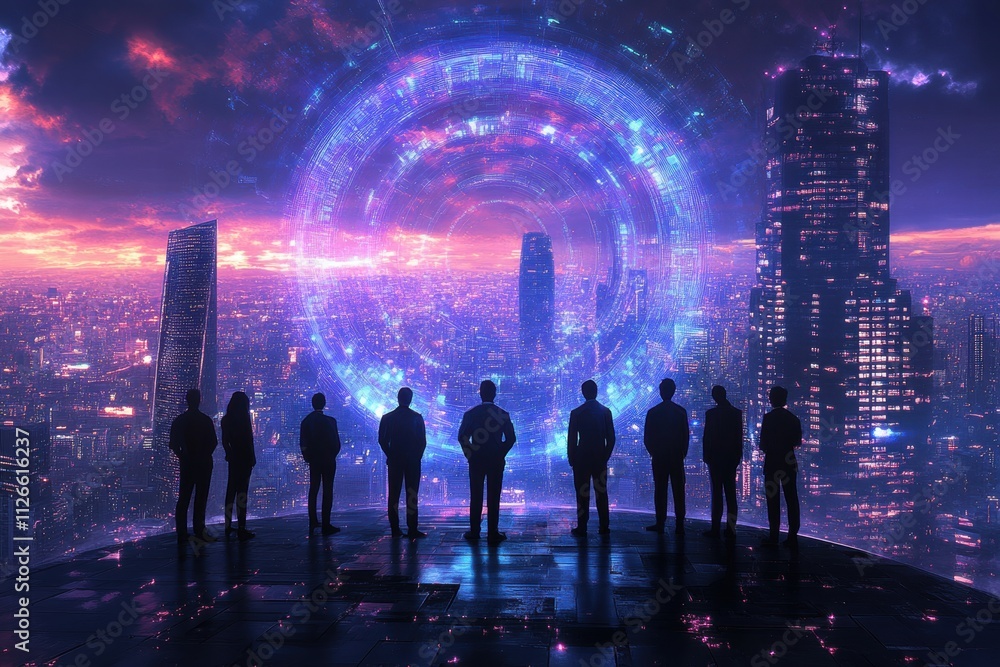 Futuristic Cityscape Business Team Vision Futuristic Cityscape Business Team Vision