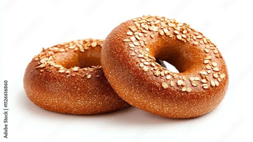 Fresh sesame seed bagels on a white background. Fresh sesame seed bagels on a white background.
