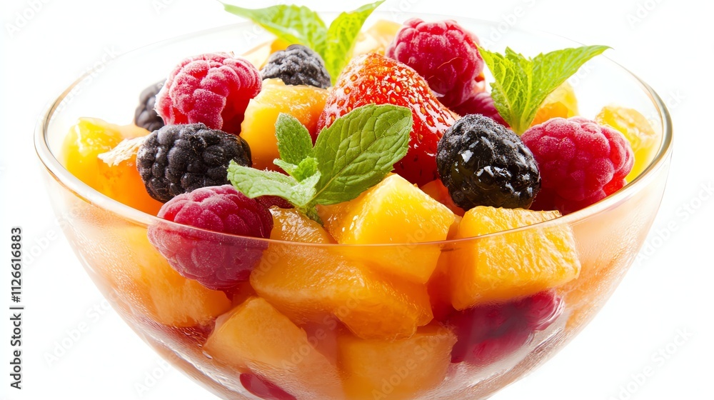 Vibrant mixed fruit salad in a glass bowl. Vibrant mixed fruit salad in a glass bowl.