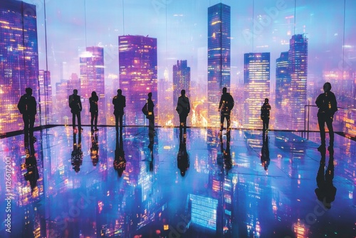 Wallpaper Mural Silhouetted Figures Admire City Nightscape Torontodigital.ca