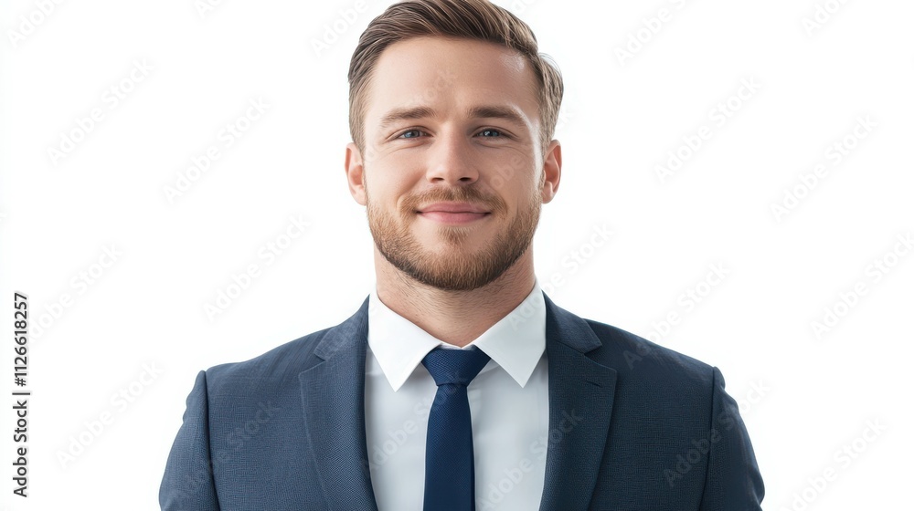 ID Photo. Portrait Of Businessman In Suit Looking Friendly At Camera Over White Background. Studio Shot, Isolated ID Photo. Portrait Of Businessman In Suit Looking Friendly At Camera Over White Background. Studio Shot, Isolated