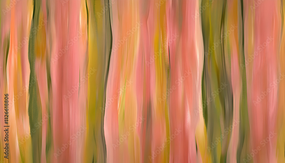 Abstract art featuring flowing vertical lines in muted pink, gold, and olive green tones; perfect for background or design element. Abstract art featuring flowing vertical lines in muted pink, gold, and olive green tones; perfect for background or design element.
