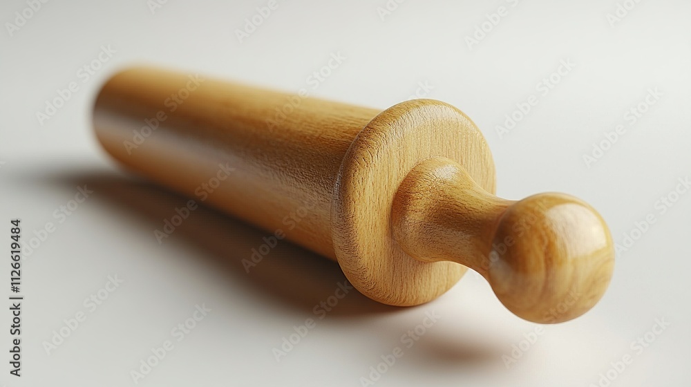 A light brown wooden rolling pin smooth and long with a slightly curved shape.
A light brown wooden rolling pin smooth and long with a slightly curved shape.