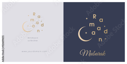 Ramadan Kareem Islamic Gift and Wish Card. With crescent moon mosque and star.