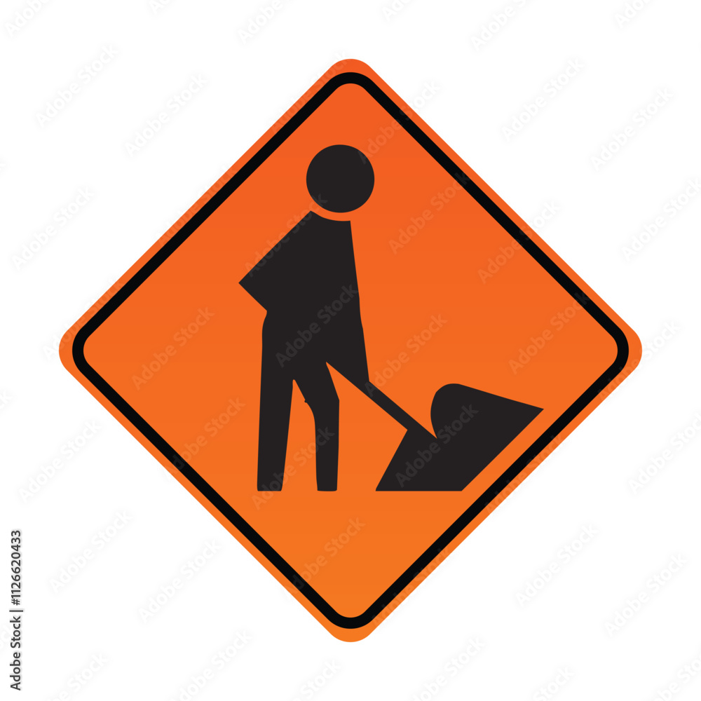 Men At Work Sign - Isolated Sticker Design Men At Work Sign - Isolated Sticker Design