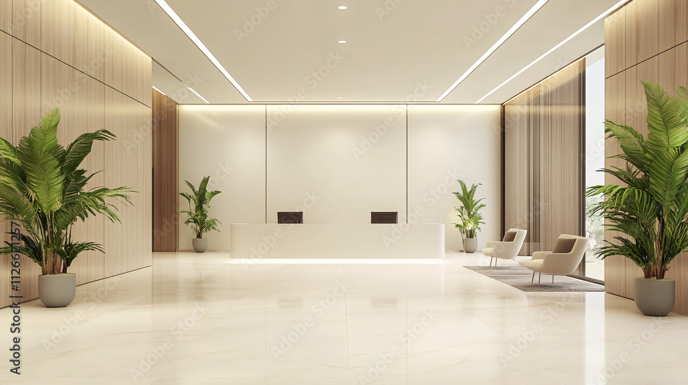 Fototapeta premium An office lobby with a pristine white wall.