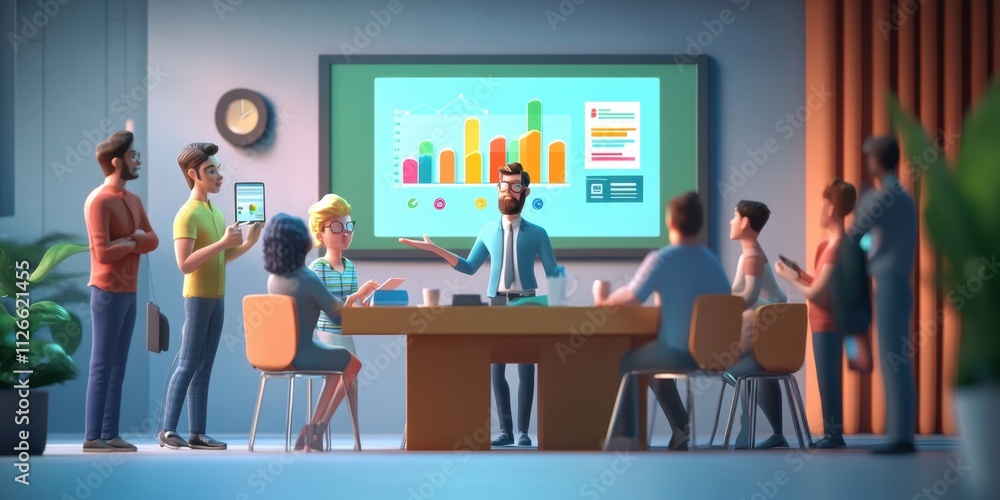 3D Animated Business Meeting: Team Collaboration and Data Analysis Presentation 3D Animated Business Meeting: Team Collaboration and Data Analysis Presentation