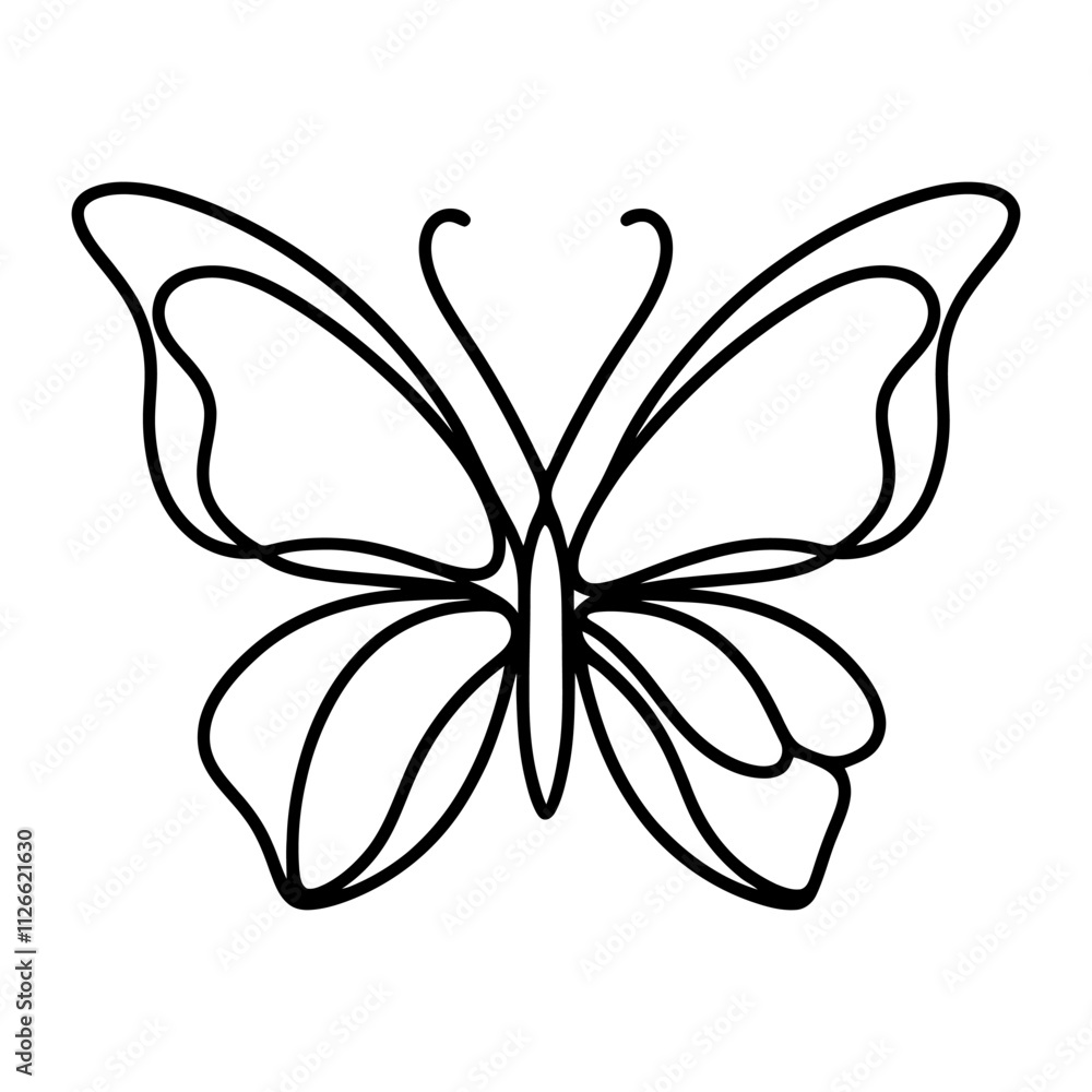 Obraz premium Elegant butterfly linear icon. Black and white cartoon of a butterfly. Vector illustration