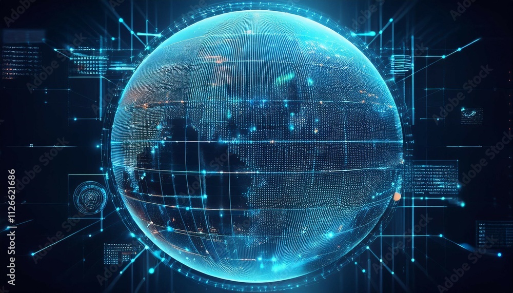 Obraz premium reflecting financial data in a transparent futuristic globe